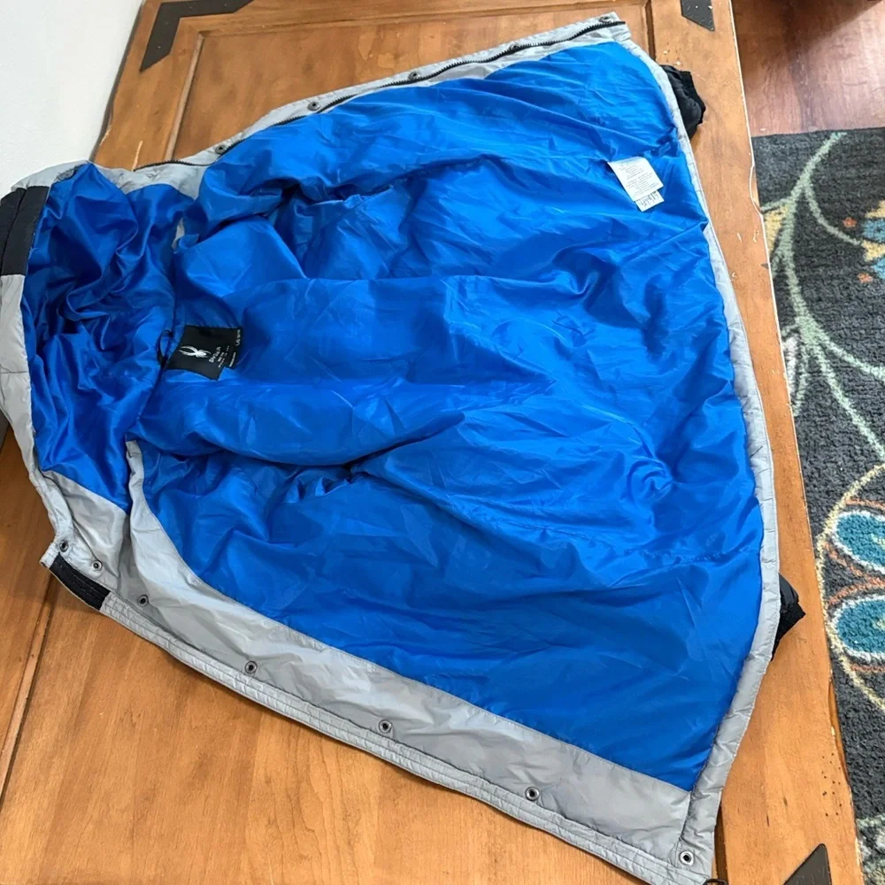 Spyder Silver and Black Hooded Puffer Jacket Size 16